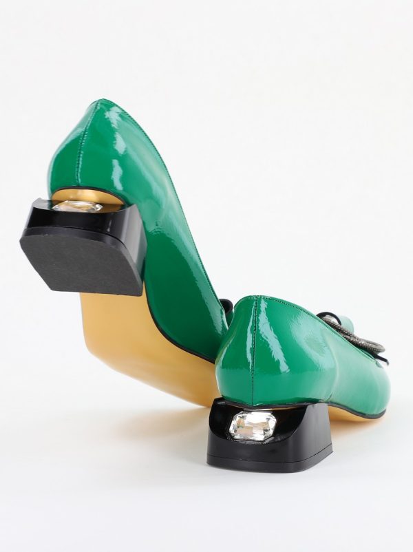 Pantofi cu Toc Eleganti din Piele Ecologica Texturată culoare Verde lucios - BS155BA2401515 123