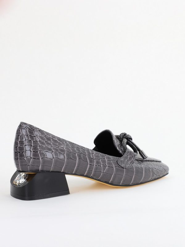 Pantofi cu Toc Eleganti din Piele Ecologica Texturată Gri Închis - BS156CBA2401510 121