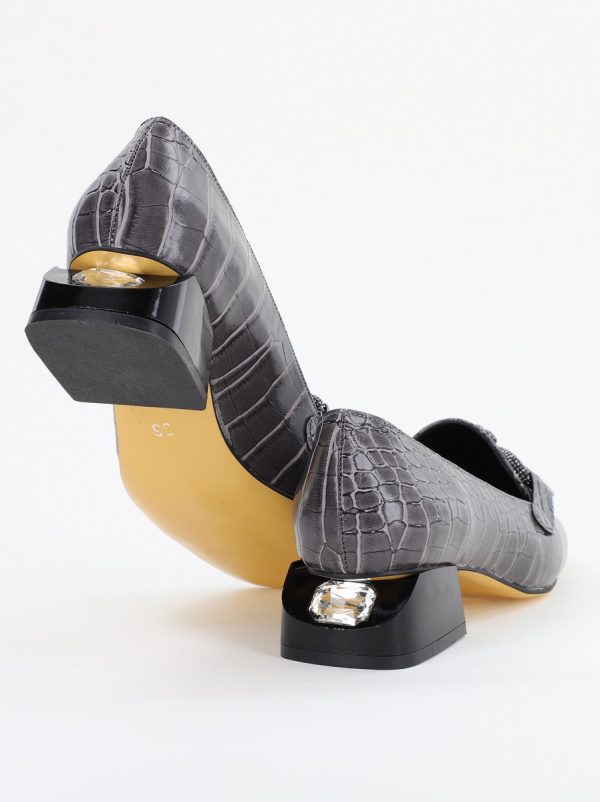 Pantofi cu Toc Eleganti din Piele Ecologica Texturată Gri Închis - BS156CBA2401510 123