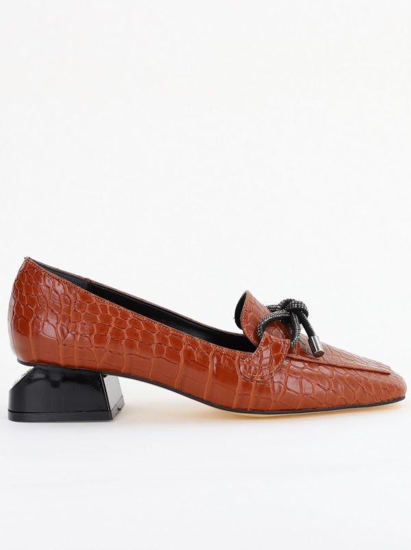 Pantofi cu Toc Eleganti din Piele Ecologica Texturată Maro - BS156CBA2401505 119