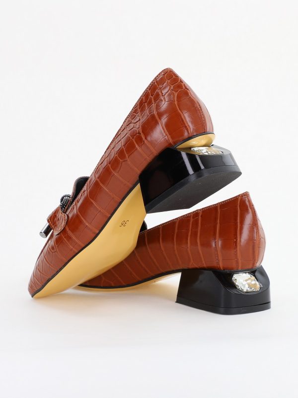 Pantofi cu Toc Eleganti din Piele Ecologica Texturată Maro - BS156CBA2401505 124