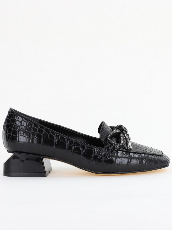 Pantofi cu Toc Eleganti din Piele Ecologica Texturată Negru - BS156CBA2401502 120