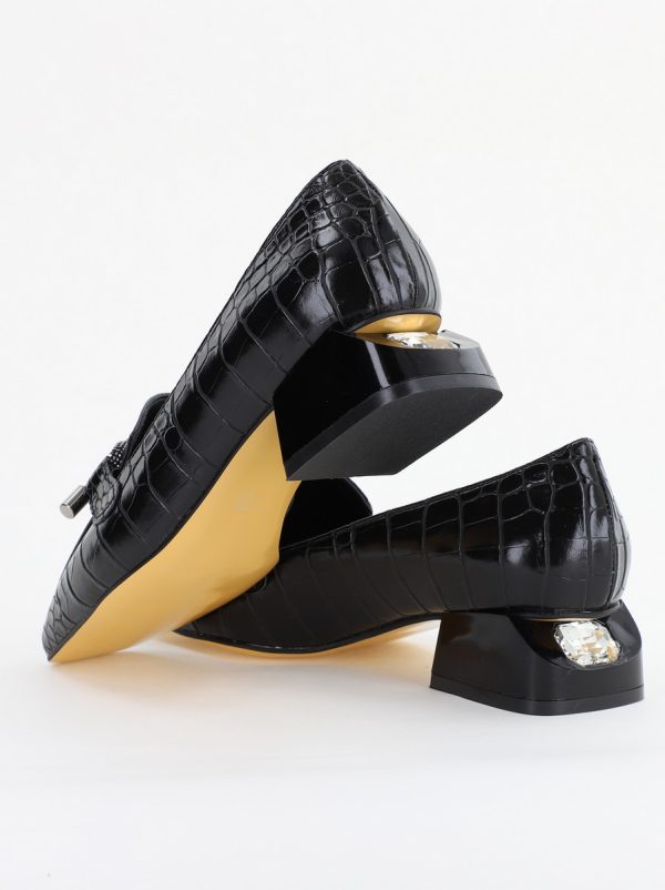 Pantofi cu Toc Eleganti din Piele Ecologica Texturată Negru - BS156CBA2401502 124