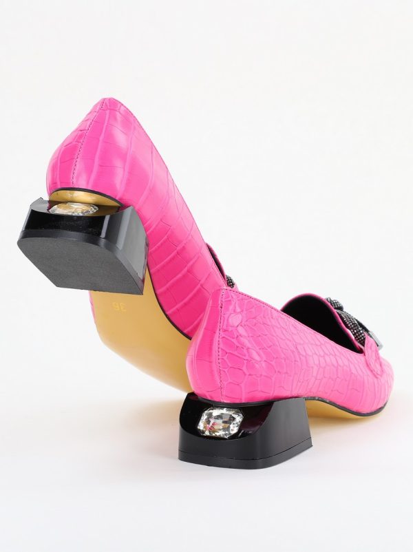 Pantofi cu Toc Eleganti din Piele Ecologica Texturată Roz Fuchsia - BS156CBA2401509 123