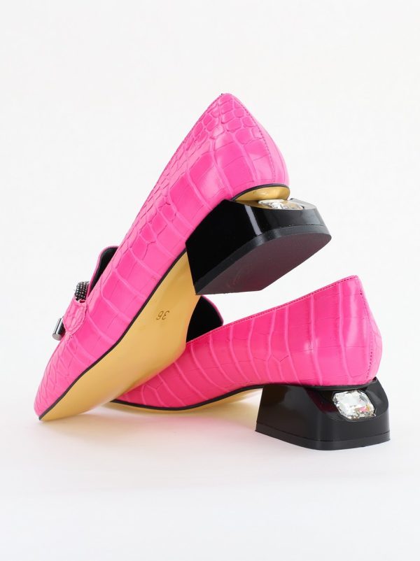 Pantofi cu Toc Eleganti din Piele Ecologica Texturată Roz Fuchsia - BS156CBA2401509 124