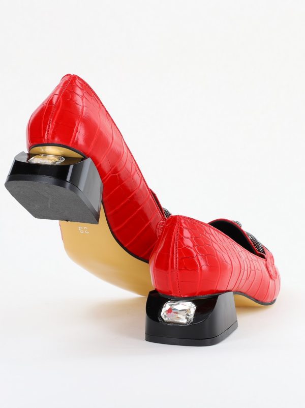 Pantofi cu Toc Eleganti din Piele Ecologica Texturată Rosu - BS156CBA2401504 123