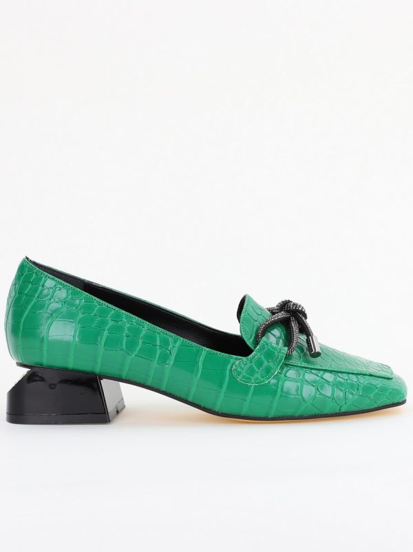 Pantofi cu Toc Eleganti din Piele Ecologica Texturată Verde - BS156CBA2401506 119