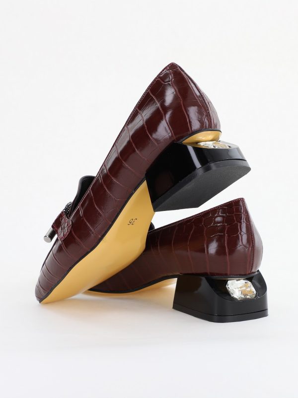 Pantofi cu Toc Eleganti din Piele Ecologica Texturată Vișiniu - BS156CBA2401511 124