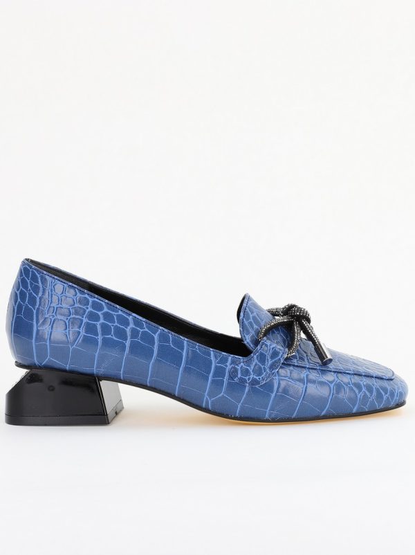Pantofi cu Toc Eleganti din Piele Ecologica Texturată Albastru - BS156CBA2401513 119