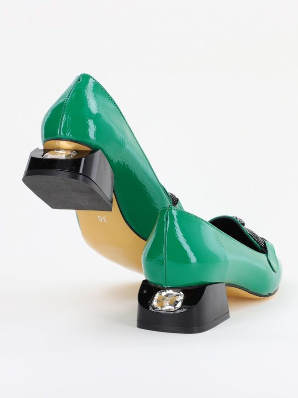 Pantofi cu Toc jos Eleganti din Piele Ecologica Verde - BS156BA2401501 119
