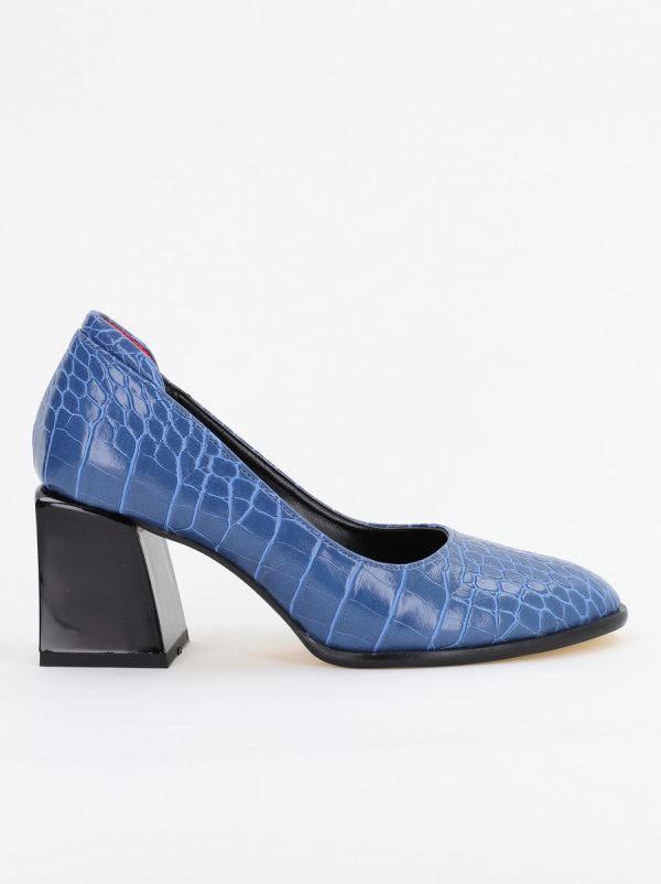 Pantofi cu Toc Gros Piele Ecologica Texturată Varf Rotund culoare Albastru (BS612CAY2401566) 119