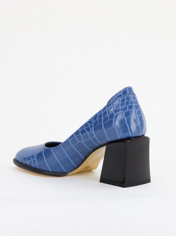 Pantofi cu Toc Gros Piele Ecologica Texturată Varf Rotund culoare Albastru (BS612CAY2401566) 122
