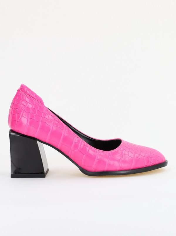 Pantofi cu Toc Gros Piele Ecologica Texturată Varf Rotund culoare Fuchsia(BS612CAY2401565) 120