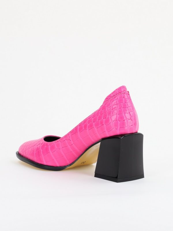 Pantofi cu Toc Gros Piele Ecologica Texturată Varf Rotund culoare Fuchsia(BS612CAY2401565) 125