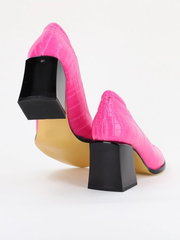 Pantofi cu Toc Gros Piele Ecologica Texturată Varf Rotund culoare Fuchsia(BS612CAY2401565) 126