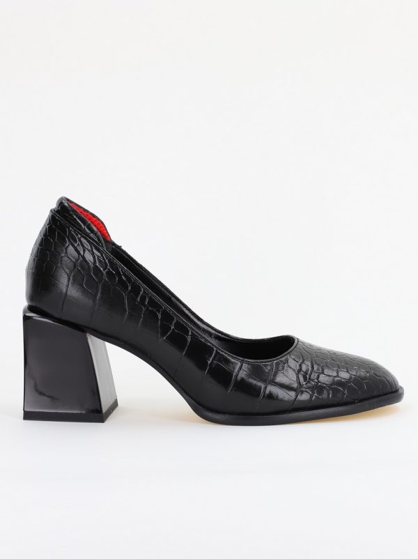 Pantofi cu Toc Gros Piele Ecologica Texturată Varf Rotund culoare Negru (BS612CAY2401559) 120