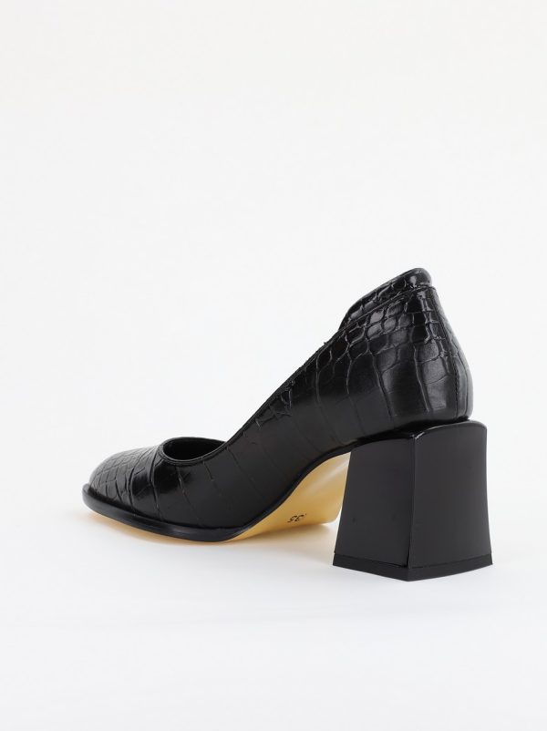 Pantofi cu Toc Gros Piele Ecologica Texturată Varf Rotund culoare Negru (BS612CAY2401559) 125