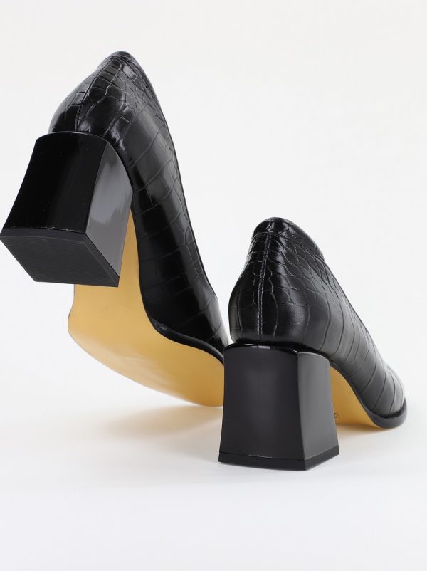 Pantofi cu Toc Gros Piele Ecologica Texturată Varf Rotund culoare Negru (BS612CAY2401559) 126