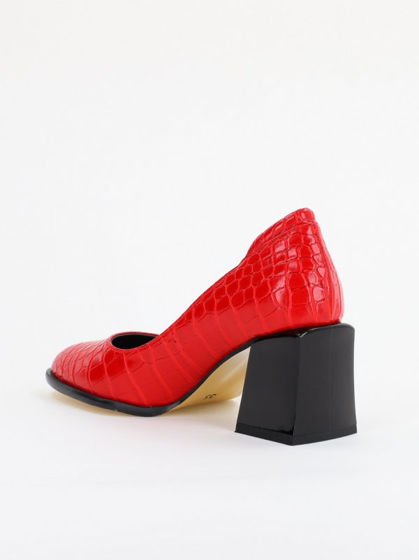 Pantofi cu Toc Gros Piele Ecologica Texturată Varf Rotund culoare Rosu (BS612CAY2401563) 125