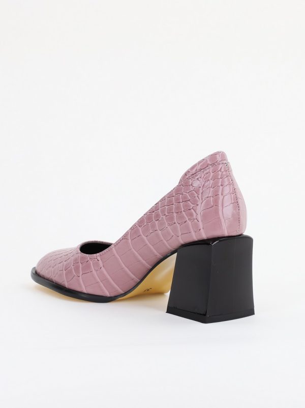Pantofi cu Toc Gros Piele Ecologica Texturată Varf Rotund culoare Roz (BS612CAY2401560) 125