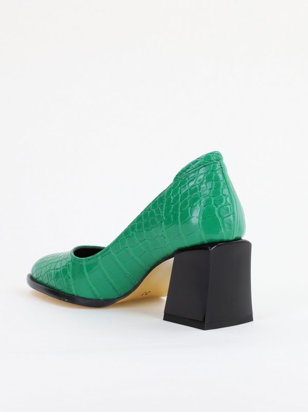 Pantofi cu Toc Gros Piele Ecologica Texturată Varf Rotund culoare Verde (BS612CAY2401561) 125