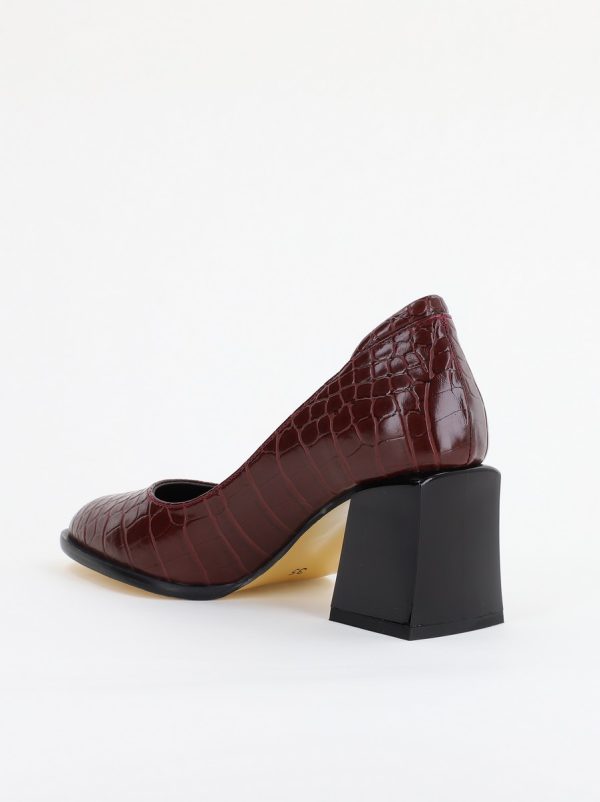 Pantofi cu Toc Gros Piele Ecologica Texturată Varf Rotund culoare Vișiniu(BS612CAY2401564) 125