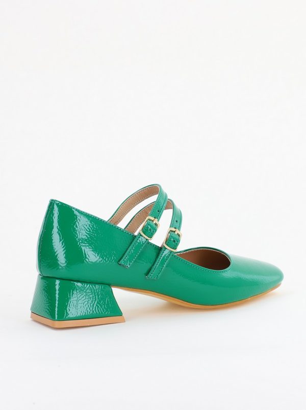 Pantofi cu Toc Jos din Piele Ecologica culoare Verde Închis Lucios- BS26AY2401583 121