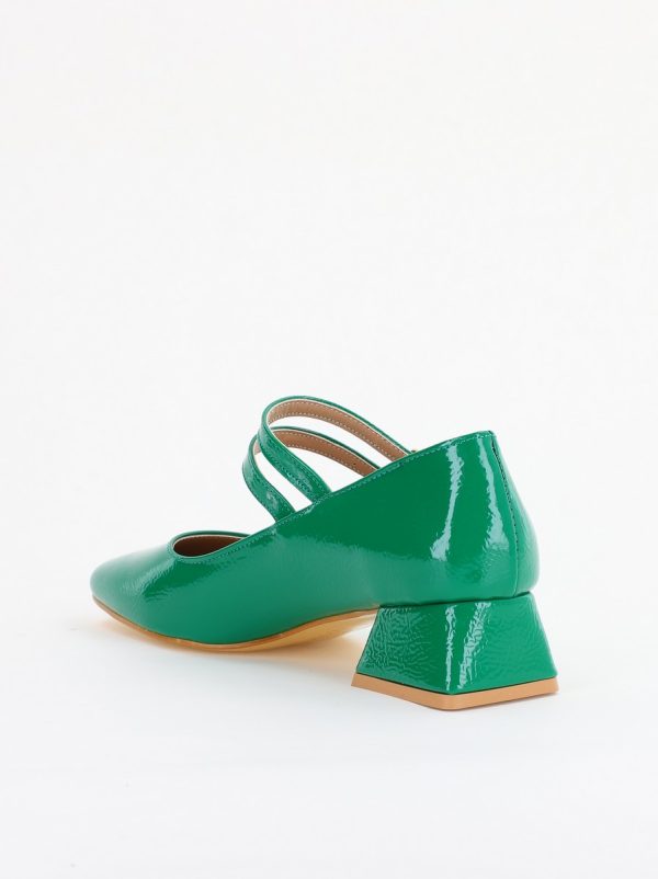 Pantofi cu Toc Jos din Piele Ecologica culoare Verde Închis Lucios- BS26AY2401583 122