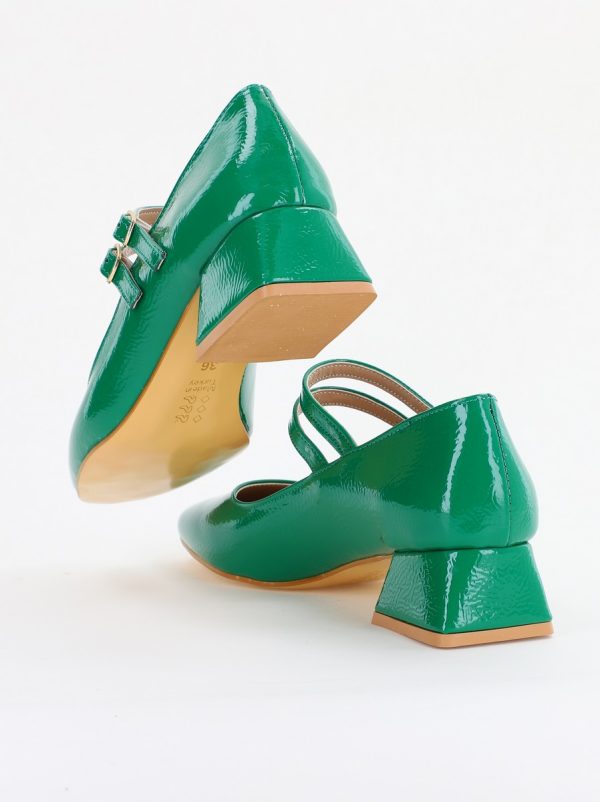 Pantofi cu Toc Jos din Piele Ecologica culoare Verde Închis Lucios- BS26AY2401583 123