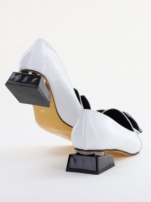 Pantofi cu Toc Jos Eleganti cu Fundita din Piele Ecologica culoare Alb (BS162BA2401521) 126