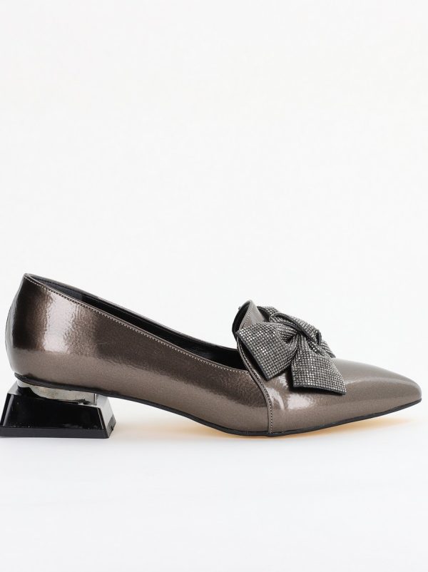 Pantofi cu Toc Jos Eleganti cu Fundita din Piele Ecologica culoare Platina(BS162BA2401523) 120