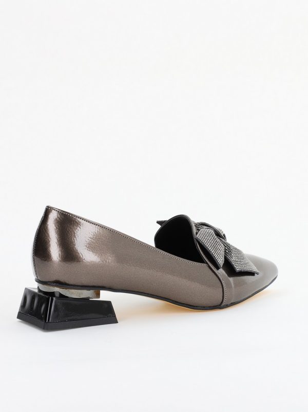 Pantofi cu Toc Jos Eleganti cu Fundita din Piele Ecologica culoare Platina(BS162BA2401523) 124