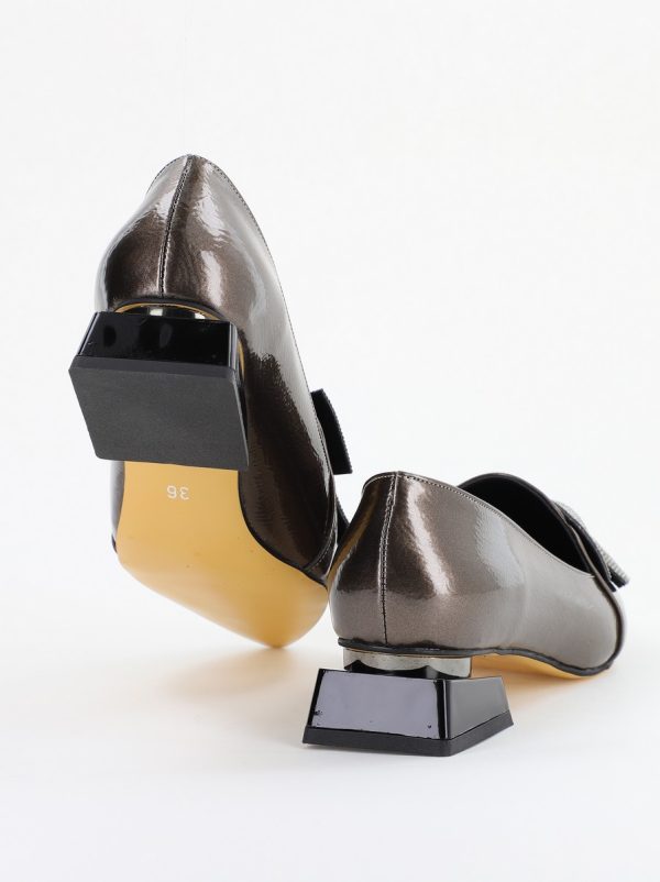 Pantofi cu Toc Jos Eleganti cu Fundita din Piele Ecologica culoare Platina(BS162BA2401523) 126