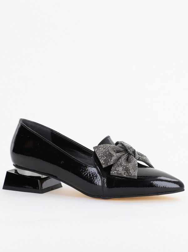 Pantofi cu Toc Dama - Pantofi cu Toc Jos Eleganti cu Fundita din Piele Ecologica culoare Negru(BS162BA2401524)