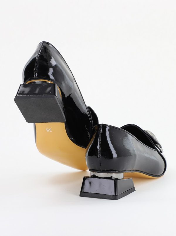 Pantofi cu Toc Jos Eleganti cu Fundita din Piele Ecologica culoare Negru(BS162BA2401524) 126