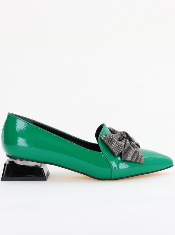 Pantofi cu Toc Jos Eleganti cu Fundita din Piele Ecologica culoare Verde (BS162BA2401522) 120