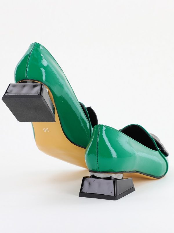 Pantofi cu Toc Jos Eleganti cu Fundita din Piele Ecologica culoare Verde (BS162BA2401522) 126