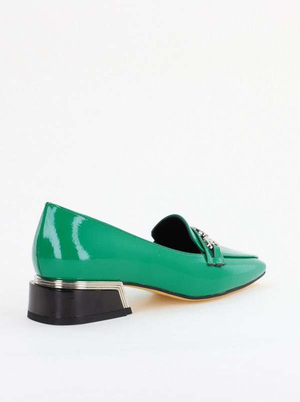 Pantofi cu Toc jos Eleganti Ornamente cu Pietricele din Piele Ecologica Verde Lucios - BS152BA2401519 121