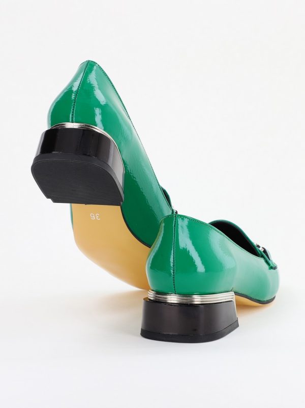 Pantofi cu Toc jos Eleganti Ornamente cu Pietricele din Piele Ecologica Verde Lucios - BS152BA2401519 122