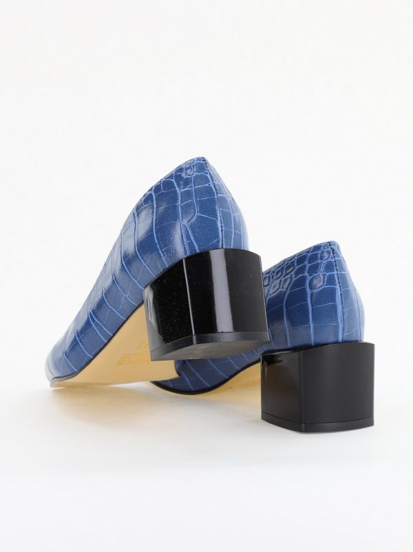 Pantofi cu Toc Mic din Piele Ecologica Texturata culoare Albastru- BS127CAY2401548 123