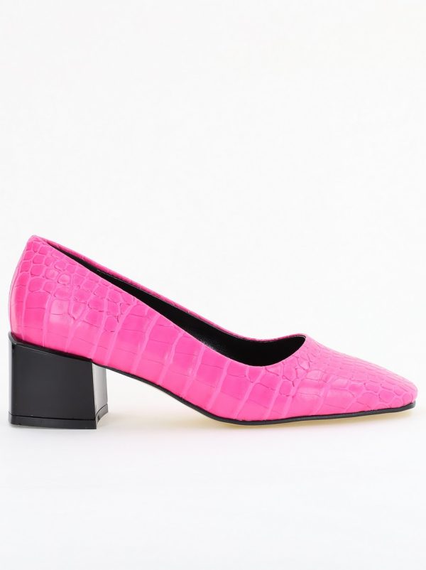 Pantofi cu Toc Mic din Piele Ecologica Texturata culoare Fuchsia- BS127CAY2401544 119