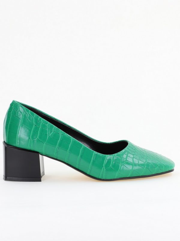 Pantofi cu Toc Mic din Piele Ecologica Texturata culoare Verde - BS127CAY2401549 119