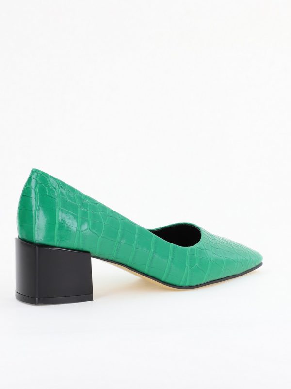 Pantofi cu Toc Mic din Piele Ecologica Texturata culoare Verde - BS127CAY2401549 121