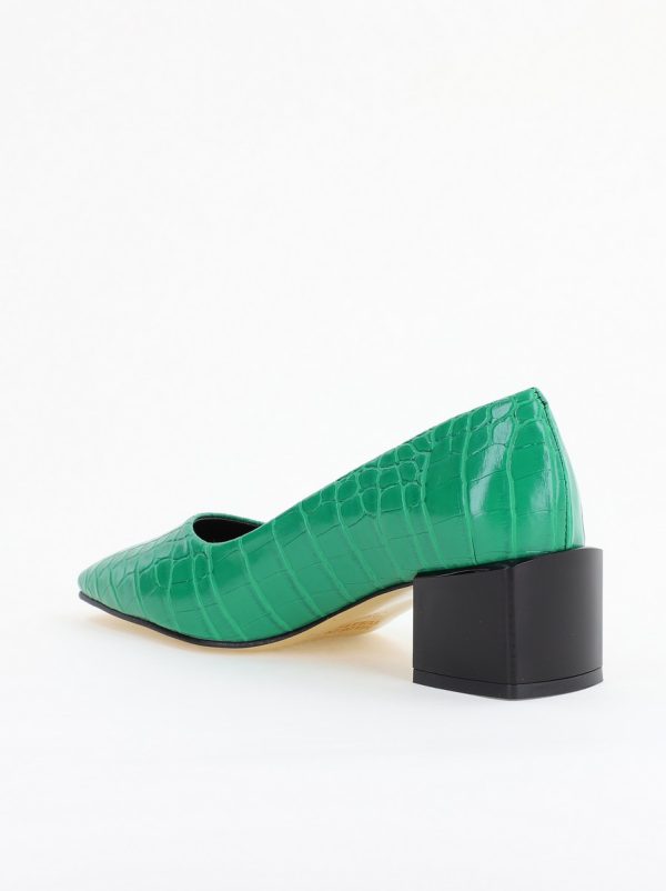 Pantofi cu Toc Mic din Piele Ecologica Texturata culoare Verde - BS127CAY2401549 122