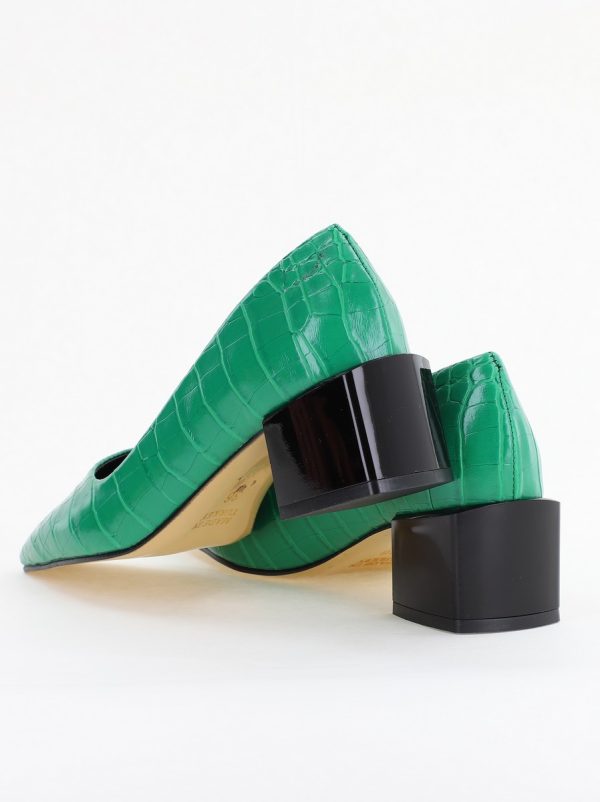 Pantofi cu Toc Mic din Piele Ecologica Texturata culoare Verde - BS127CAY2401549 123
