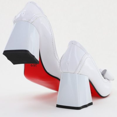 Pantofi Damă cu Toc din Piele Ecologică cu fundiță alb lucios (BS2000D2401596)
