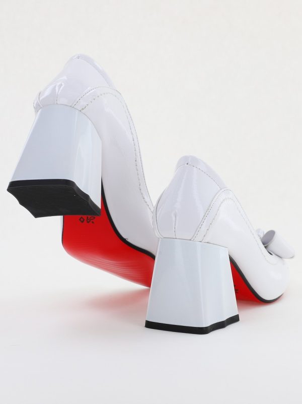 Pantofi Damă cu Toc din Piele Ecologică cu fundiță alb lucios (BS2000D2401596) 119