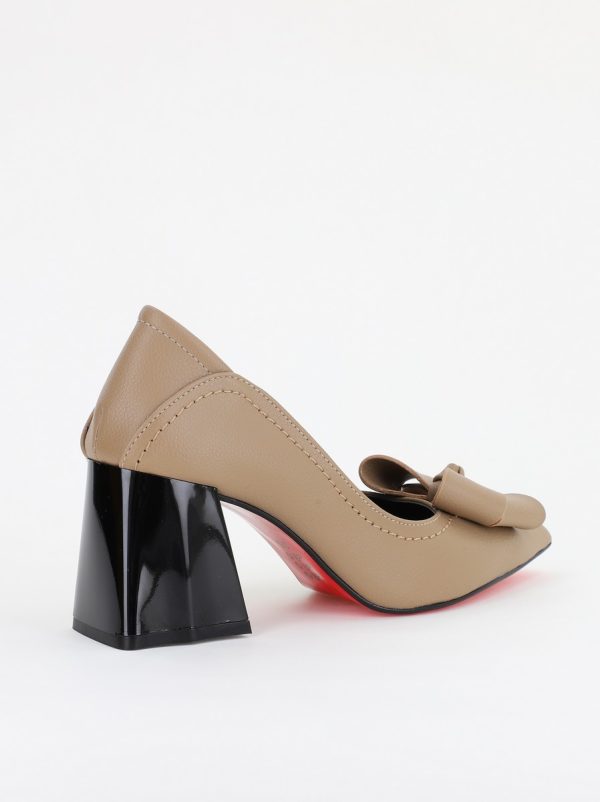 Pantofi Damă cu Toc din Piele Ecologică cu fundiță bej mat (BS2000D2401597) 121