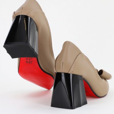 Pantofi Damă cu Toc din Piele Ecologică cu fundiță bej mat (BS2000D2401597)
