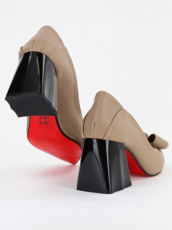 Pantofi Damă cu Toc din Piele Ecologică cu fundiță bej mat (BS2000D2401597) 119